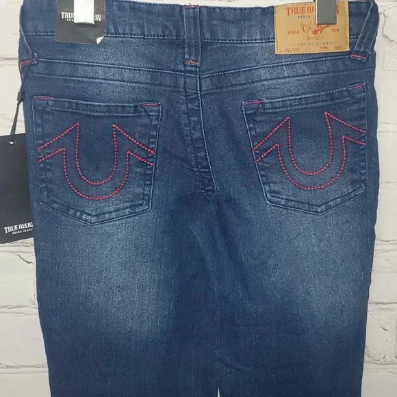 True Religion Halle Mid Rise Super Skinny Blue Jeans Red Stiching Size 12 NWT🔥 - Picture 4 of 16